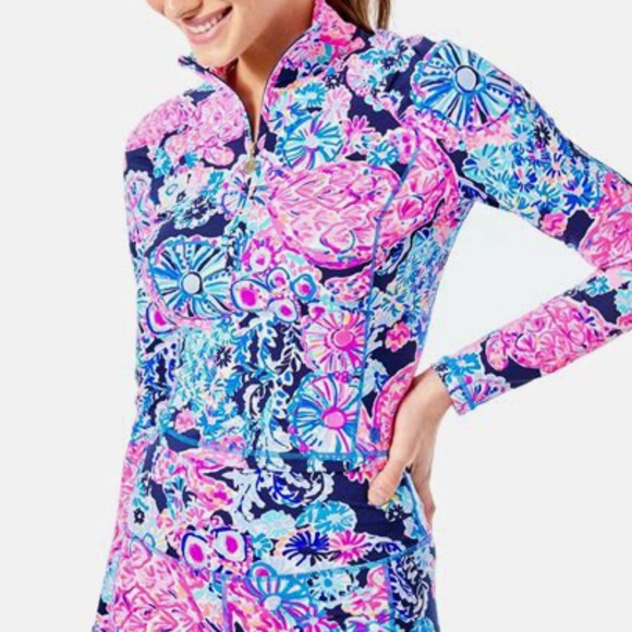 NWT Lilly Pulitzer Cropped Luxletic Justine Half Zip Top Size S High Tide Navy - Picture 1 of 13
